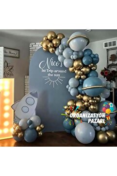 Organizasyon Pazarı Balon Seti Krom Gold-Derin Okyanus-Fırtına Mavisi 60 Lı Balon Zinciri Seti