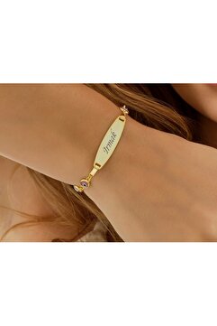 Queen Silver Jewelry 925 ayar gümüş pembe göz boncuklu çocuk künye isim yazılı