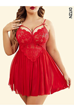 randevu Yırtmaçlı Askılı Mini Dantelli Babydoll String Takım