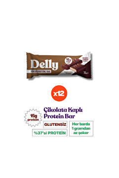 Delly 12 Adet Çikolata Kaplı, Yüksek Proteinli Bar, Cappuccino Aromalı, 40g