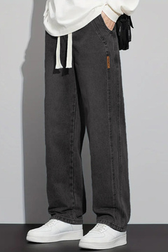 THE RULE Erkek Antrasit Baggy Beli Lastikli Likralı Düz Paça Bol Kesim Esnek Jean Denim Kot Pantolon