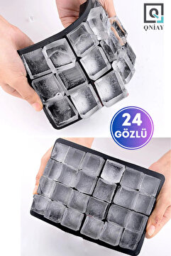 QNİAY Yeni Pratik 24'lü Sililkon Kare Buz Kalıbı | 24 Adet Silikon Kare Buz Kalıbı | Sunum Buzluk