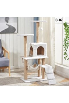 Nursoft B-07 Hamaklı Yuvalı Lüx Kedi Tırmalama Evi Beyaz