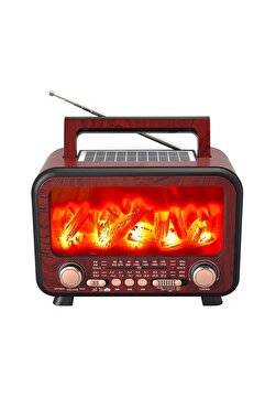 ataşbey Rt-754 Şömine Görünümlü Solar Güneş Enerji Ahşap Nostalji Bluetooth Usb Sd Mp3 Radyo Müzik Kutusu