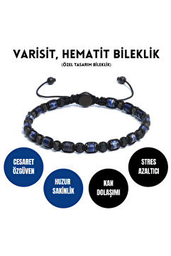 Sırlı Taş Varisit, Hematit Doğal Taş Bileklik, Tasarım Bileklik, Unisex 4mm İpli Ayarlanabilir