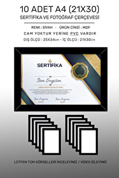 yhfoto 10 Adet A4 Çerçeve Siyah Pvcli 21x30 Sertifika Için Çerçeve Diploma Için Çerçeve Belge Için Çerçeve