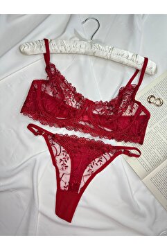 ROZENİN LINGERIE Büyük Beden Dantelli Transparan Sütyen Takımı
