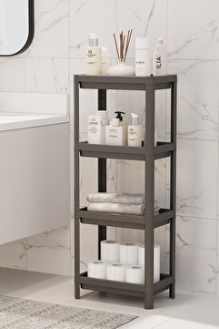 Omaş Household Product 4 Katlı Banyo Raf Ünitesi Siyah Banyo Düzenleyici Şampuanlık Havluluk Dolap