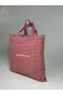 dikeb Çantalı Piknik Seti Kırmızı Pötikareli 2adet Minder(40X40)1ad.piknik Örtüsü 4 Parça Piknik Seti