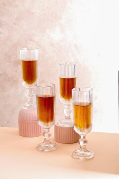HOMENIVA Aster 4 Adet Uzun Cam Kadeh – Kahve Yanı Bardak 160 ml