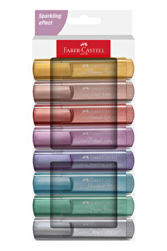 Faber Castell Fosforlu Kalem Seti, 8’li, Metalik Renkler, Su Bazlı Mürekkep, Kesik Uç, 3 Farklı Çizgi Kalınlığı