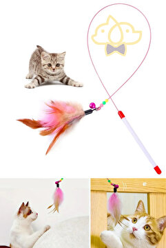 PapyonPet Tüylü Ve Çıngıraklı Kedi Oyun Oltası – 90 Cm Kedi Oyuncağı