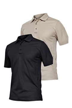 Ghassy Co Erkek 2'li Paket Taktik Polo Yaka Gömlek Hızlı Kuruma Nem Emici Performans T-shirt