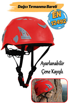 Badem10 Dağcı Tırmanma Bareti Kırmızı Renk Baş Koruyucu Kask CE En12492 Sertifikalı 51-62 cm Ayarlanabilir