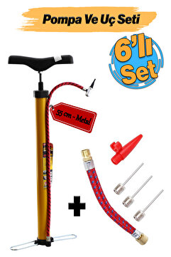 Badem10 Klasik Bisiklet Pompası ve Uç Seti El Tipi Ayak Tutamaklı Metal Boru Top Lastik Teker Şişirme Uçlu
