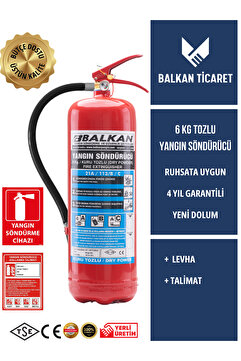 Balkan Ticaret 6 Kg Tozlu Yangın Tüpü + talimat etiketi ve uyarı levhası hediyeli - yangın anında güven verir