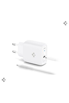 Spigen 45W GaN Pro USB-C Adaptör + USB-C Örgü Şarj Kablo - Super Hızlı Şarj Type-C PE2015 White - ACH02589