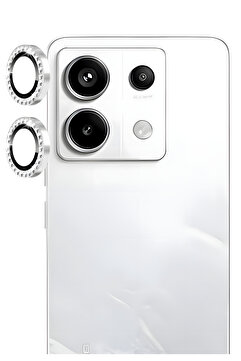 Fibaks Xiaomi Redmi Note 13 Pro 4G Uyumlu Taşlı Parlak Kamera Lens Koruyucu Cam ve Çerçeve Kamera Koruma