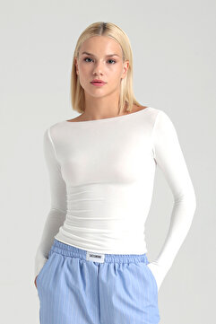 SHEISMONO Ultra Soft Kayık Yaka Bluz Ekru