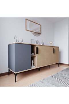 ALONEX HOME Mobilya Tarz Konsol 4 Kapaklı, Raflı , 180 Cm , Yemek Odası , Ofis, Salon Ünite (ANTRASİT-YUNUS)