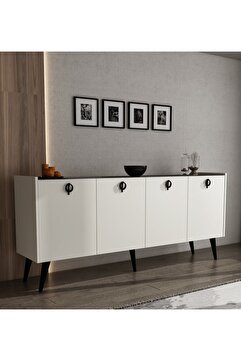 ALONEX HOME Kaya Konsol Ay Taşı (KIRIK BEYAZ) Mermer Desenli 180 Cm Yemek Odası Ofis Salon Ünite