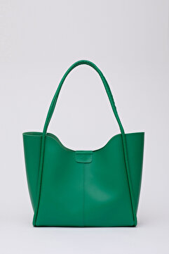 Shaka Çimen Yeşili Shk76 Çıtçıtlı Fitil Askılı Suni Deri Makyaj Çantalı Büyük Boy Kadın El ve Omuz Çantası