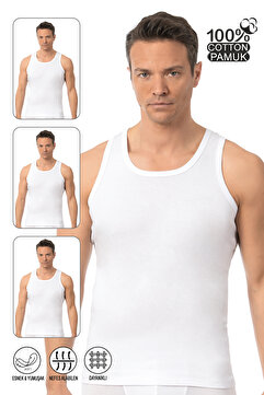 ÖZKAN underwear Özkan 0113 3'lü Paket Erkek %100 Pamuklu Esnek Yumuşak Ribana Kalın Askılı Atlet