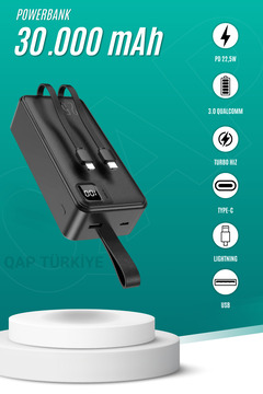 TEKNOHANE 30000 Mah 22.5 Watt Turbo Hızlı Powerbank Taşınabilir Şarj Cihazı Power Bank (IPHONE ANDROİD UYUMLU)