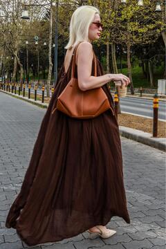 Madmext Kahverengi Halter Yaka Askılı Uzun Basic Kadın Elbise MG2163