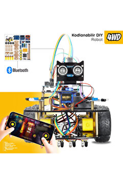 RoboThink Arduino Uyumlu 4 Teker Robot Araba Kodlama Seti 4WD-BLE (Kutulu ve E-Kitaplı)