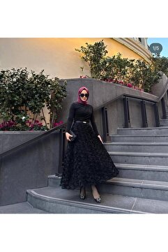 Butik Kadın 3D Gül Desenli Uzun Etek