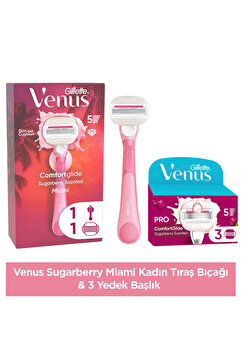 Gillette Venus Gilette Venüs Comforglide Sugarberry Miami Kadın 5Bıçaklı Traş Makinesi + 3 Yedek Başlık