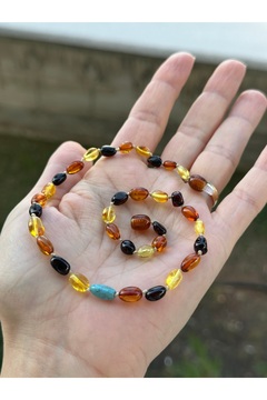 KEHRİBAREVİ EREĞLİ Damla Kehribar Bebek Kolye Firuze Kombinli
