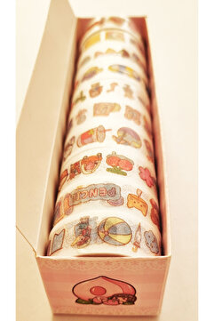 Modellino 10 Adet (1 Paket 10'lu) Simli Stickerli Bant 15mm x 1m x 10 Pembe Seri