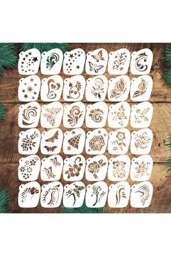 STENCİLTASARIM Stencil Tasarım 36 Adet SL090 Yüz Boyama Maskeleri SET37 Pasta, Ahşap, Yüz Boyama Şablonu