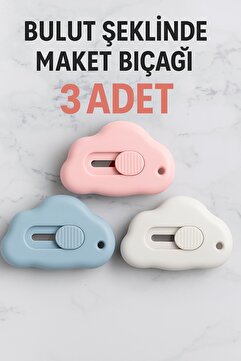 BEYZANA 3 Adet Taşınabilir Sevimli Bulut Şeklinde Falçata - Maket Bıçağı 3 Renkten de 1 Adet Gönderilecek