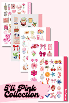 Minnymy 5'li Pink Collection Sticker, Çıkartma, Ajanda, Günlük, Planlayıcı, Bullet Journal , Scrapbook