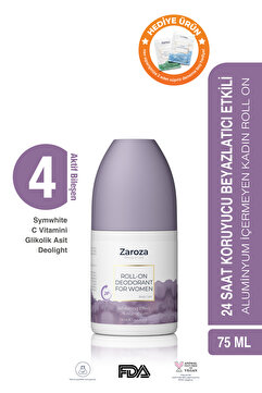 ZAROZA Beyazlatma Etkili Roll-on Kadın | 24 Saate Kadar Koruma Aluminyum Içermeyen Kadın Roll On - 75 ml