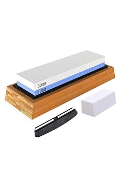 valkyrie 4 Parça 1. Kalite Bıçak Biley Seti 1000 6000 Bileme Taşı Bambu Tabanlı Profesyonel Set Sulu