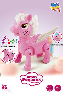 Genel Markalar Işıklı Sesli Pilli Yürüyen At Oyuncağı Pony Oyuncağı Pembe ve Mavi