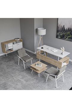 lagomood İrony Maxi İki Koltuklu Ofis Takım Meşe Beyaz