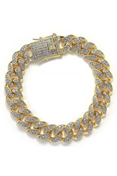 Chavin 12 mm. 20 cm. Kalın Gold Aloy Taşlı Erkek Bileklik ed93sr