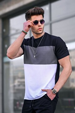 Madmext Erkek Renk Bloklu Siyah Tişört 5826
