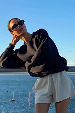 Madmext Siyah Bisiklet Yaka Basic Sweatshirt MG1559