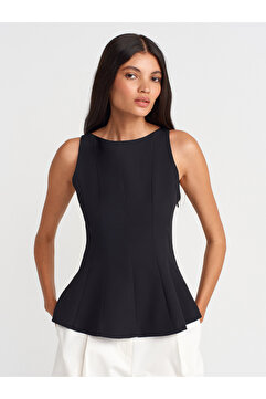 Dilvin 50856 Kayık Yaka Peplum Bluz-Siyah