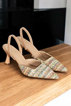 AYENDE MODA Kadın Stiletto İnce Burun Çok Renkli Hasır Arkası Açık Topuklu Kasımda ışıltını konuştur