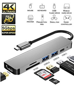 MAXGO 3134 Usb Çoklayıcı Çoğaltıcı Hub Type-c 4K Hdmi SD TF Kart Okuyucu Usb 3.0 Okuyucu Adaptör