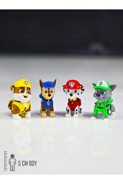 Suelo Butik 4'lü Paw Patrol Karakterleri Marshall, Rubble, Chase, Rocky Köpek Karakter Figür Oyuncakları 5 CM