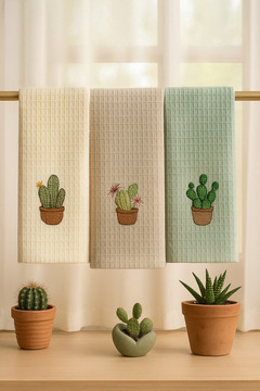 Pilloveland Kurulama Bezi - Nakışlı Mutfak Havlusu - 40 X 60 Cm - Kaktüs