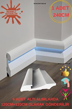Renkli Duvarlar 11.5cm x 240cm Polimer Lake Beyaz Ledli Süpürgelik Salon Ev Ofis Koridor Çıta Parke Süpürgelik